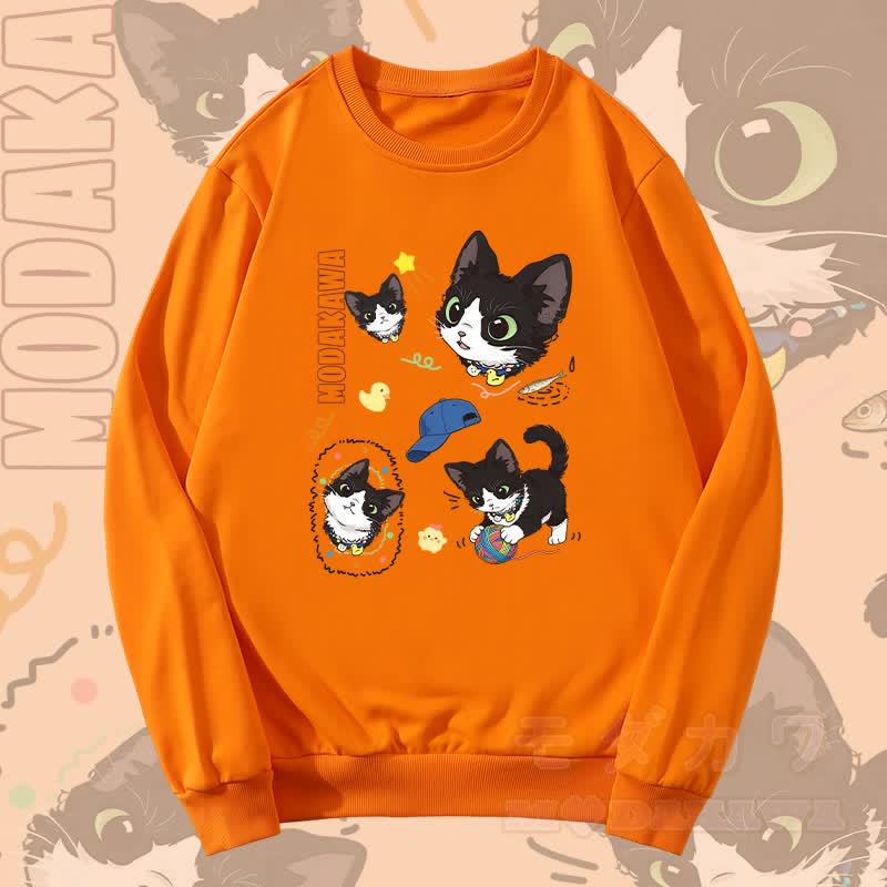 MODAKAWA Unisex-Sweatshirt mit frechem schwarzen Katzenmotiv - Orange - 5XL - image 3