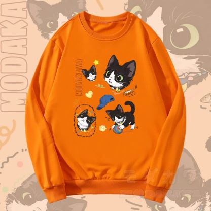 MODAKAWA Unisex-Sweatshirt mit frechem schwarzen Katzenmotiv - Orange - 5XL - image 3