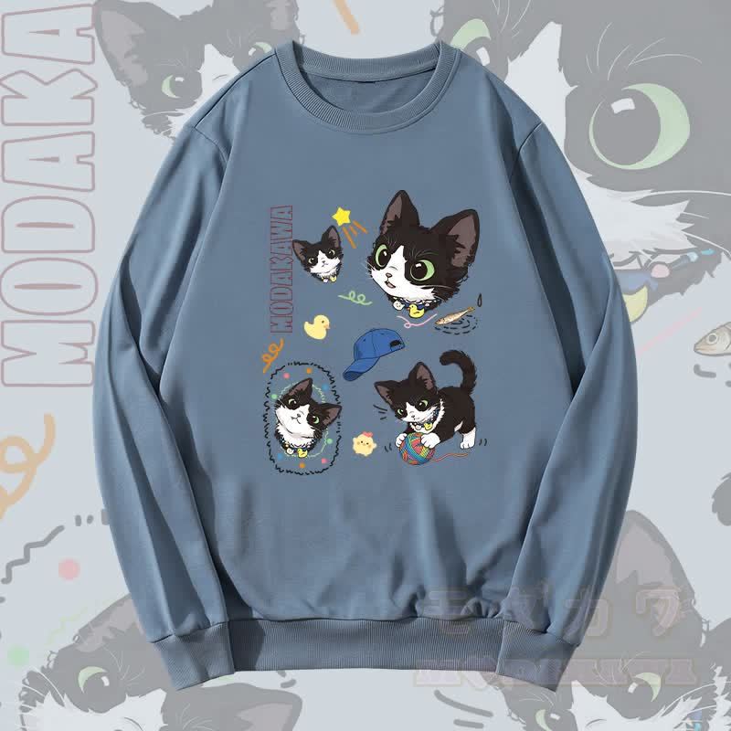 MODAKAWA Unisex-Sweatshirt mit frechem schwarzen Katzenmotiv - Staubiges Blau - 5XL - image 2