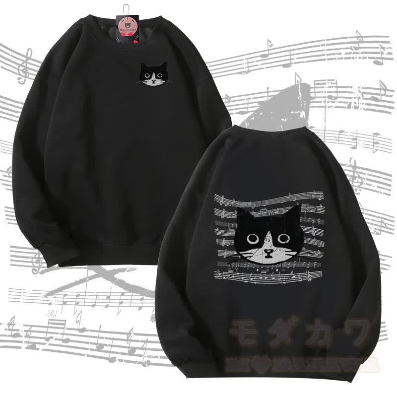 MODAKAWA Unisex-Sweatshirt mit Musiklinien-Katzenmotiv - Schwarz - 5XL - image 2