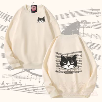 MODAKAWA Unisex-Sweatshirt mit Musiklinien-Katzenmotiv - Beige - 5XL - image 4