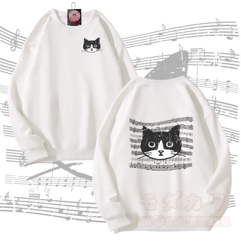 MODAKAWA Unisex-Sweatshirt mit Musiklinien-Katzenmotiv - Weiß - 5XL - image 1