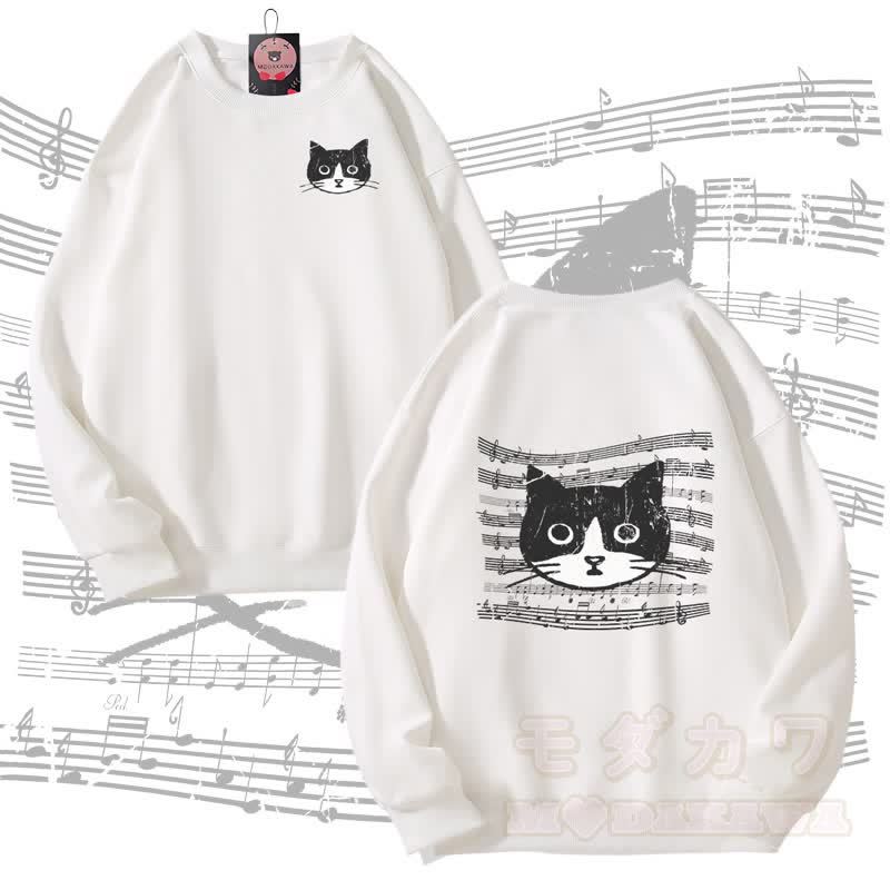 MODAKAWA Unisex-Sweatshirt mit Musiklinien-Katzenmotiv - Weiß - 5XL - image 1