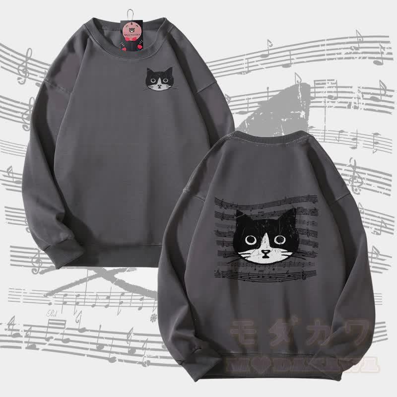 MODAKAWA Unisex-Sweatshirt mit Musiklinien-Katzenmotiv - Dunkelgrau - 5XL - image 3