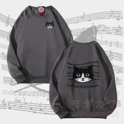 MODAKAWA Unisex-Sweatshirt mit Musiklinien-Katzenmotiv - Dunkelgrau - 5XL - image 3