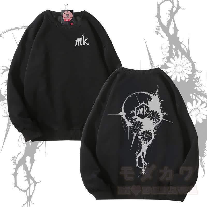 MODAKAWA Unisex-Sweatshirt mit Dornenblumen-Schriftzug - Schwarz - 5XL - image 4