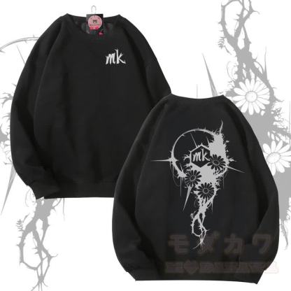 MODAKAWA Unisex-Sweatshirt mit Dornenblumen-Schriftzug - Schwarz - 5XL - image 4