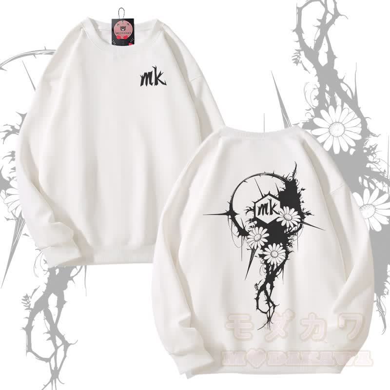 MODAKAWA Unisex-Sweatshirt mit Dornenblumen-Schriftzug - Weiß - 5XL - image 3