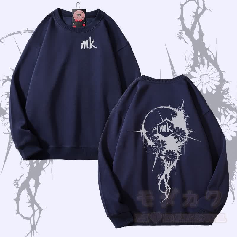 MODAKAWA Unisex-Sweatshirt mit Dornenblumen-Schriftzug - Purpurblau - 5XL - image 2