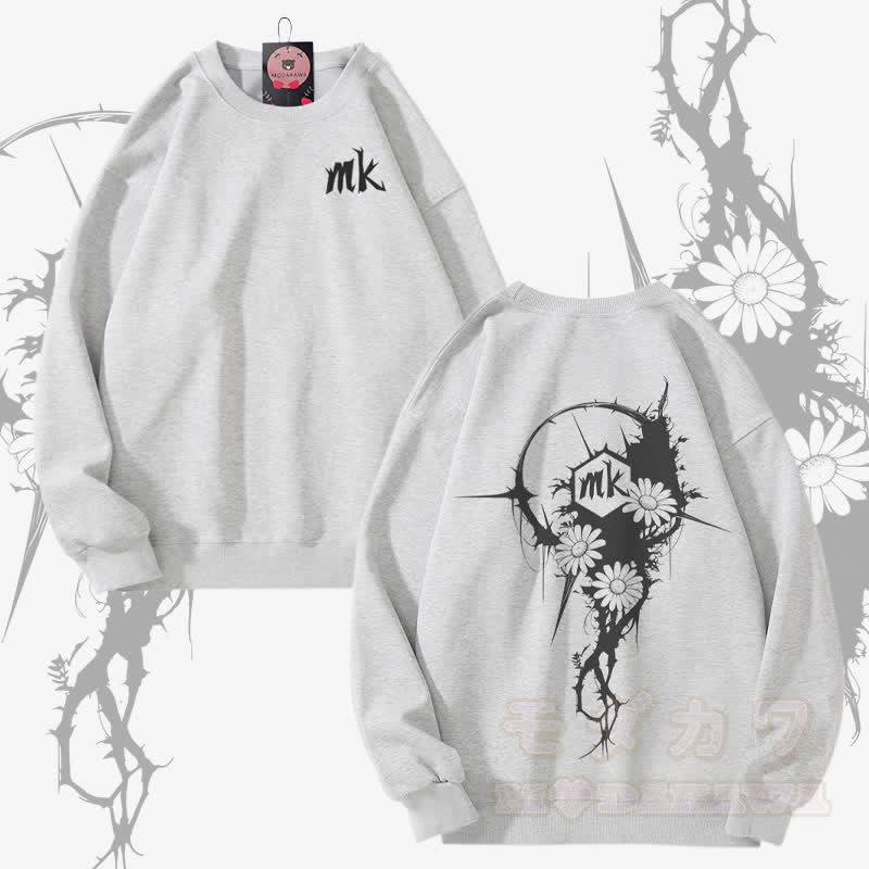 MODAKAWA Unisex-Sweatshirt mit Dornenblumen-Schriftzug - Hellgrau - 5XL - image 1