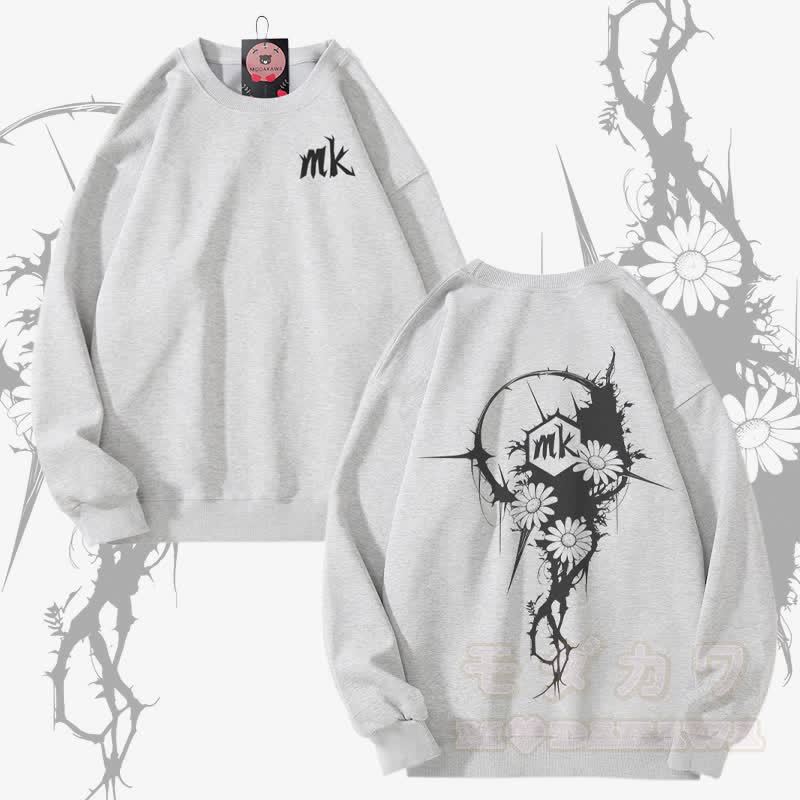 MODAKAWA Unisex-Sweatshirt mit Dornenblumen-Schriftzug - Hellgrau - 5XL - image 1