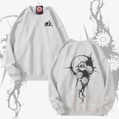 MODAKAWA Unisex-Sweatshirt mit Dornenblumen-Schriftzug - Hellgrau - 5XL - image 1