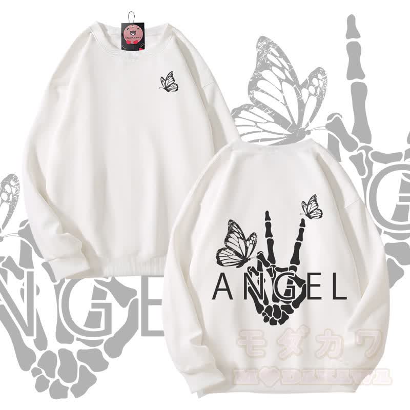 MODAKAWA ANGEL Unisex-Sweatshirt mit Skeletthand-Grafik - Weiß - 5XL - image 3