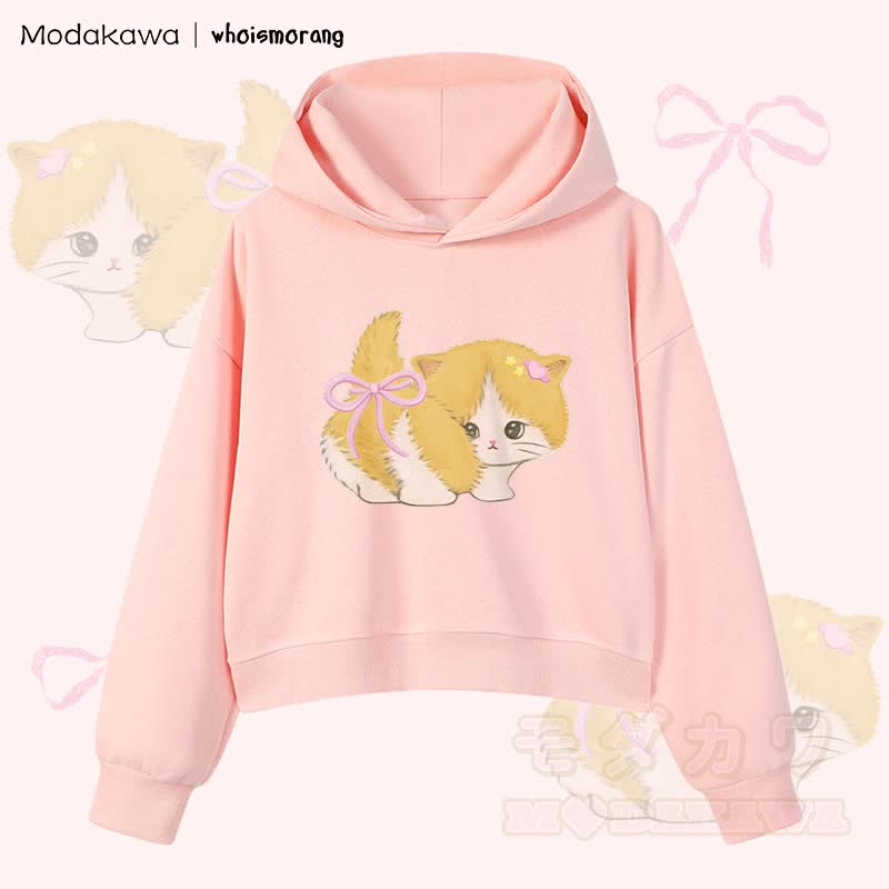 MODAKAWA X whoismorang Bow Tail Cat Graphic Cropped Cotton Hoodie - Rosa - 3XL - image 2