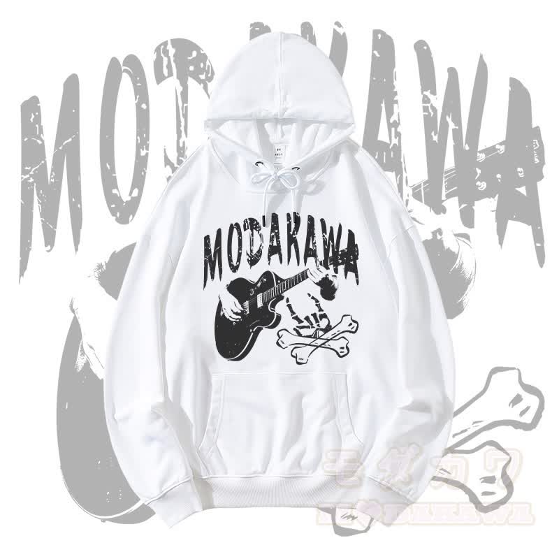MODAKAWA Streetwear Pullover Hoodie mit Gitarrenschädel-Grafik - Weiß - 5XL - image 2