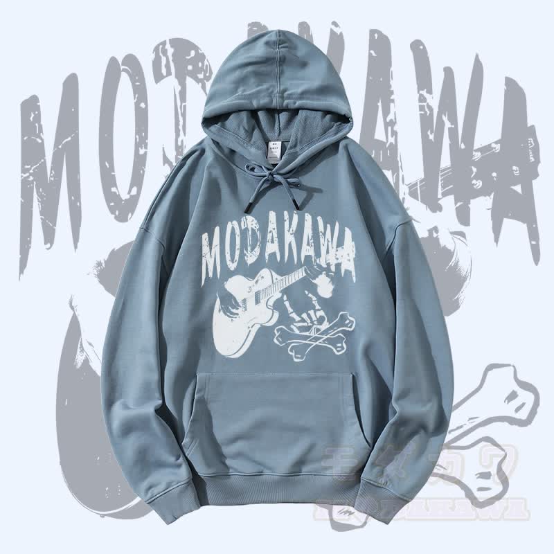 MODAKAWA Streetwear Pullover Hoodie mit Gitarrenschädel-Grafik - Staubiges Blau - 5XL - image 3