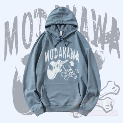 MODAKAWA Streetwear Pullover Hoodie mit Gitarrenschädel-Grafik - Staubiges Blau - 5XL - image 3