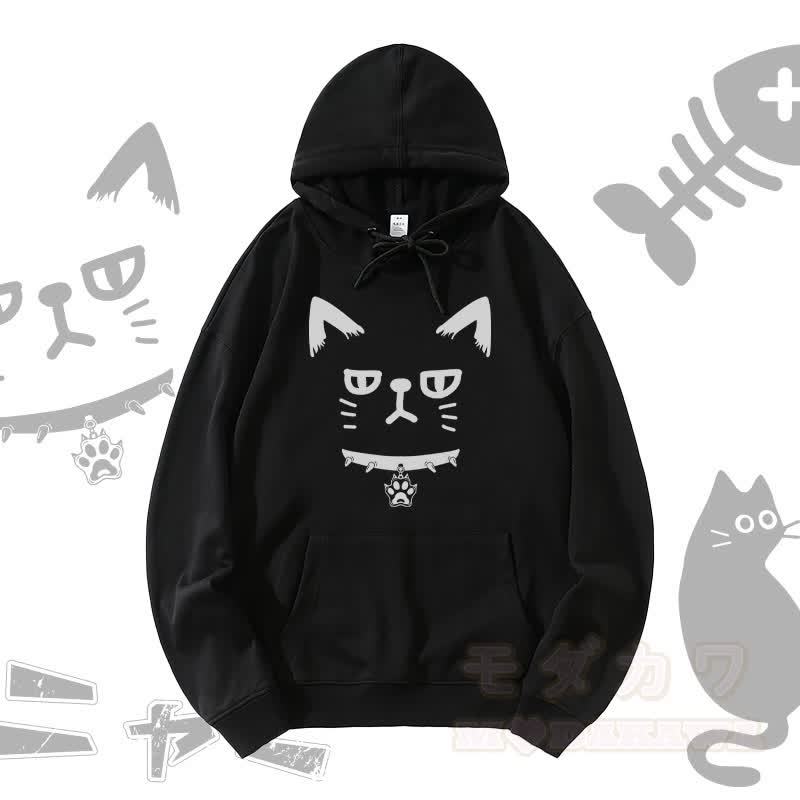 MODAKAWA Streetwear Pullover Hoodie mit Katzenmotiv - Schwarz - 5XL - image 2