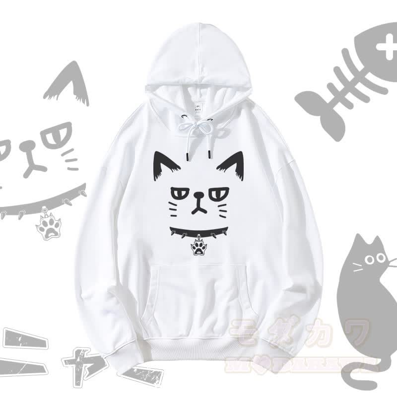 MODAKAWA Streetwear Pullover Hoodie mit Katzenmotiv - Weiß - 5XL - image 1