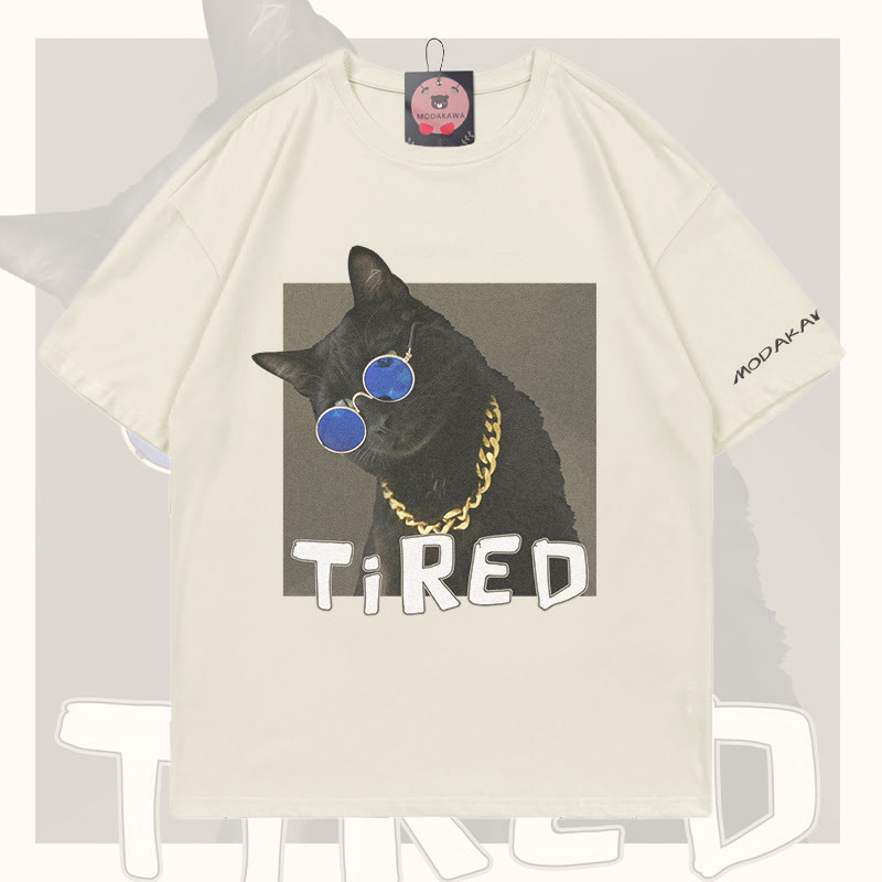 MODAKAWA TIRED Gold Chain Cat Grafik-T-Shirt - Beige - 5XL - image 1