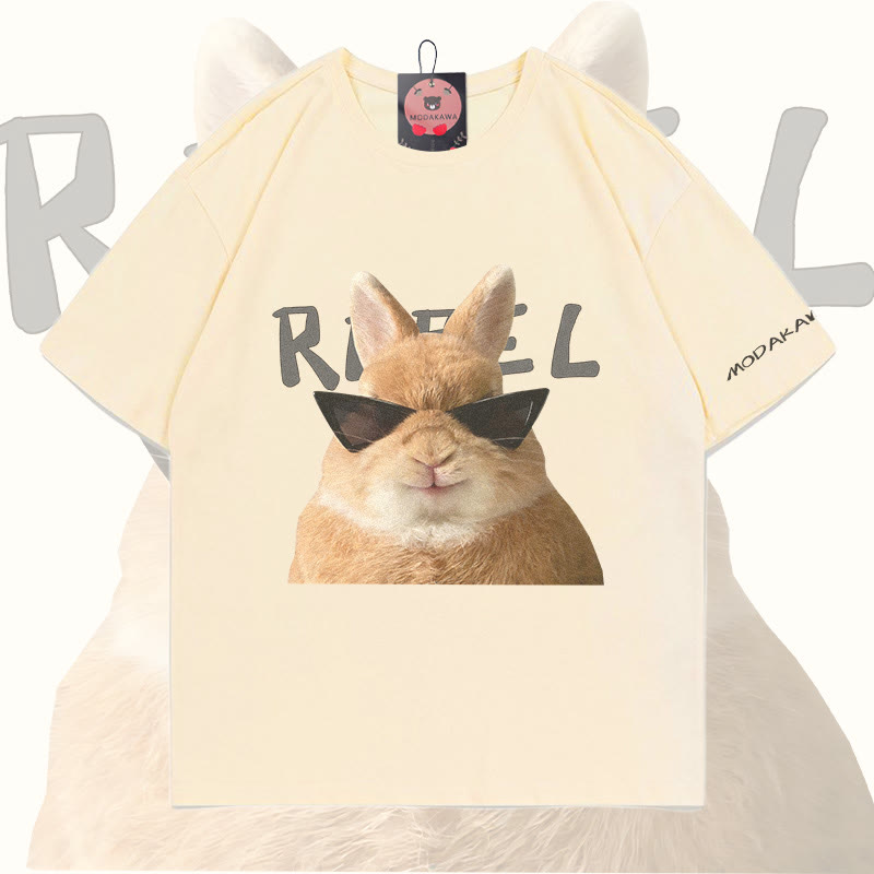 MODAKAWA Sonnenbrillen-Hasen-Grafik-T-Shirt - Apricot - 5XL - image 1
