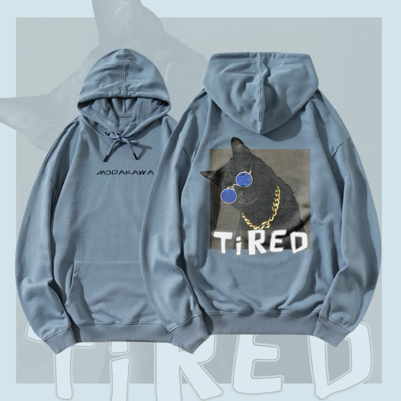 MODAKAWA TIRED Gold Chain Dog Graphic Streetwear Pullover Hoodie - Dusty Blue - 5XL - image 1
