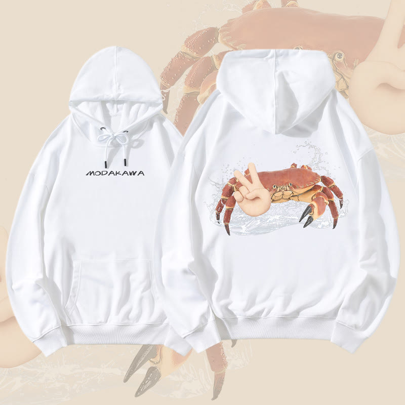 MODAKAWA Peace Sign Crab Graphic Streetwear Pullover Hoodie - White - 5XL - image 2