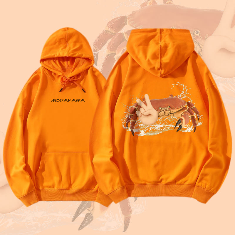 MODAKAWA Peace Sign Crab Graphic Streetwear Pullover Hoodie - Orange - 5XL - image 1