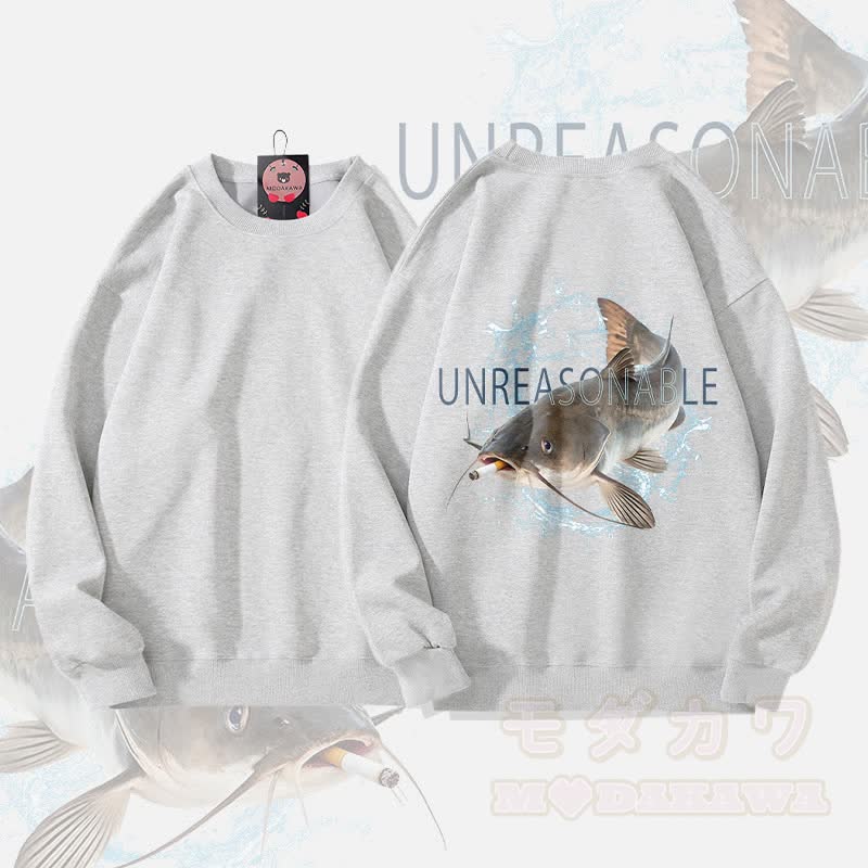 MODAKAWA UNREASONABLE Smoking Catfish Graphic Unisex Sweatshirt - Grau - 5XL - image 1
