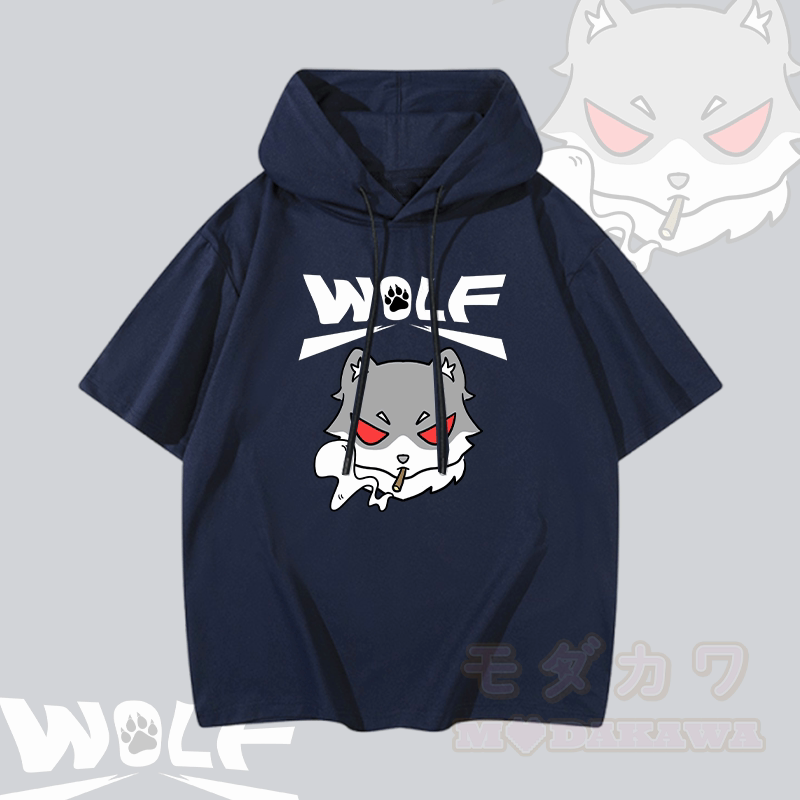 MODAKAWA Smoking Wolf Grafik-Kurzarm-Hoodie - Purpurblau - 3XL - image 1