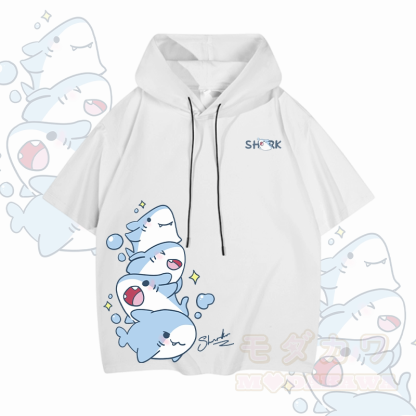 MODAKAWA Kurzarm-Hoodie mit verspieltem Hai-Motiv - Weiß - 3XL - image 3