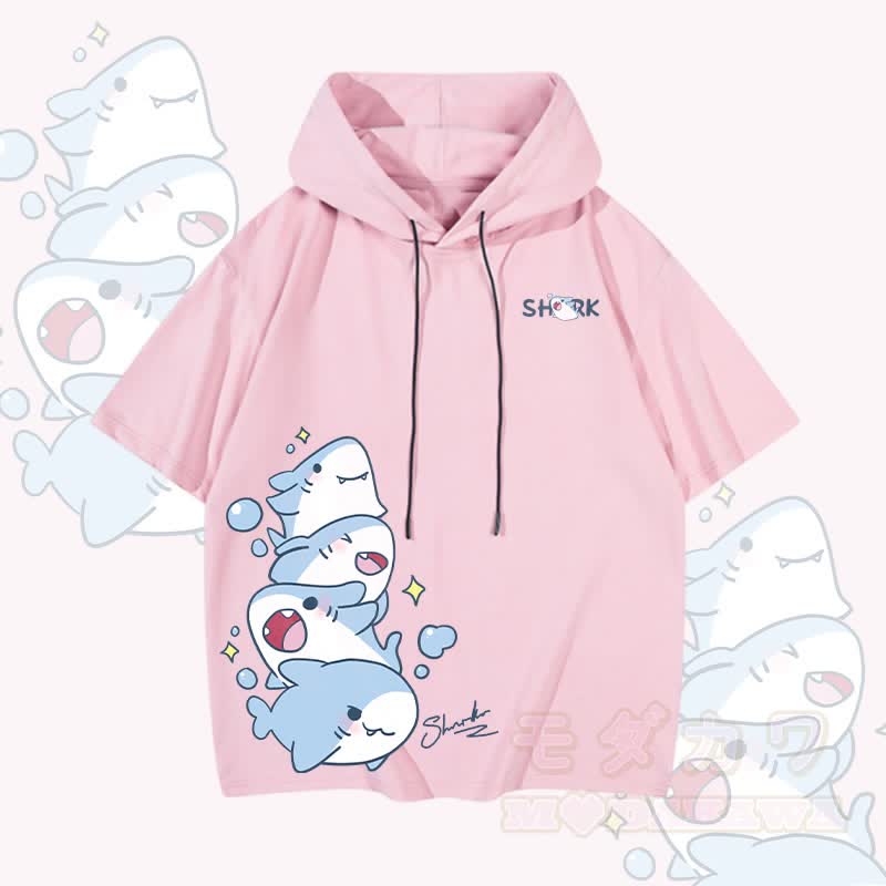 MODAKAWA Kurzarm-Hoodie mit verspieltem Hai-Motiv - Rosa - 3XL - image 2