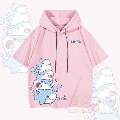 MODAKAWA Kurzarm-Hoodie mit verspieltem Hai-Motiv - Rosa - 3XL - image 2