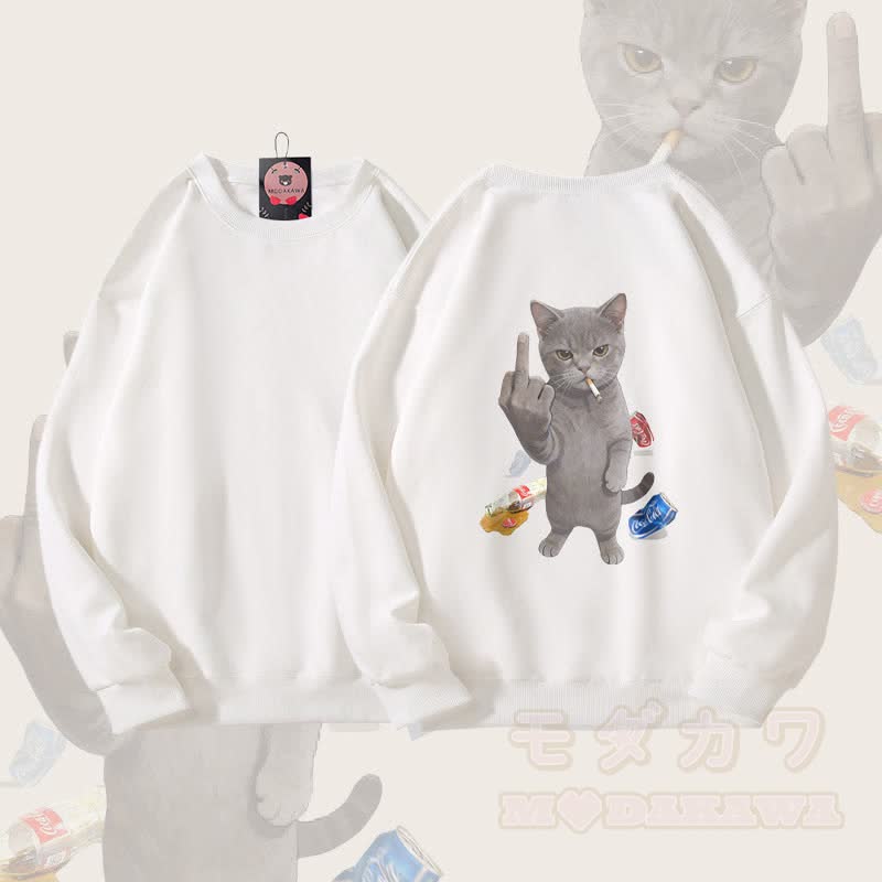 MODAKAWA Unisex-Sweatshirt mit trotzigem Raucherkatzen-Motiv - Weiß - 5XL - image 2