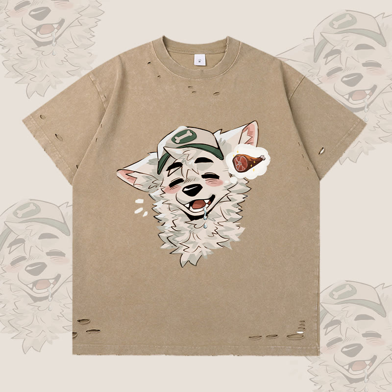MODAKAWA X atka Fox Wants Meat Grafik Zerrissenes T-Shirt - Brown - 2XL - image 1