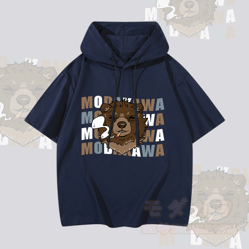 MODAKAWA Kurzarm-Hoodie mit Raucherbär-Grafik - Purpurblau - 3XL - image 2
