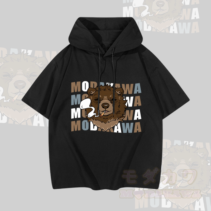 MODAKAWA Kurzarm-Hoodie mit Raucherbär-Grafik - Schwarz - 3XL - image 1