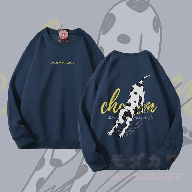 MODAKAWA Stretching Spotted Dog Graphic Unisex Sweatshirt - Staubiges Blau - 5XL - image 2
