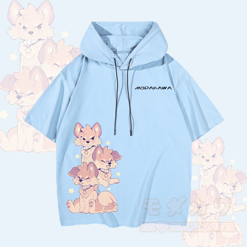 MODAKAWA X popipeko Kurzarm-Hoodie mit verspieltem Welpenmotiv - Blau - 3XL - image 2
