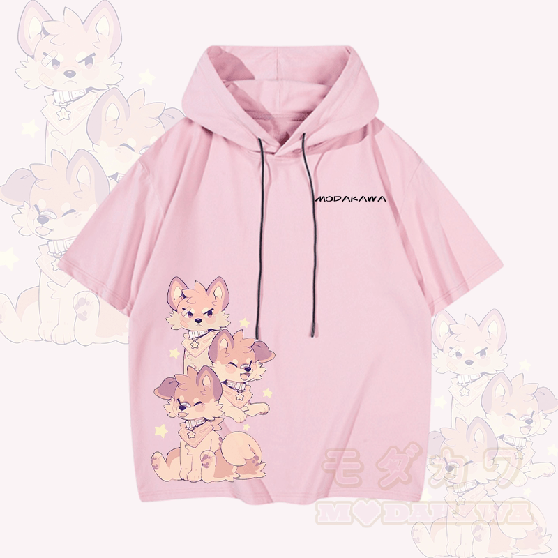 MODAKAWA X popipeko Kurzarm-Hoodie mit verspieltem Welpenmotiv - Rosa - 3XL - image 1