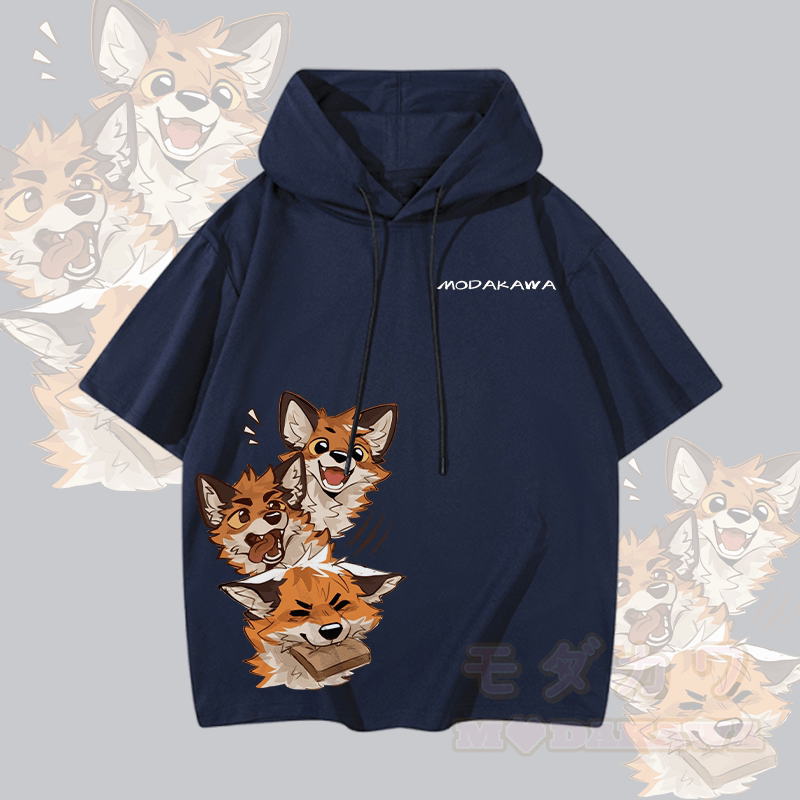 MODAKAWA X atka Funny Fox Graphic Kurzarm-Hoodie - Purpurblau - 3XL - image 2