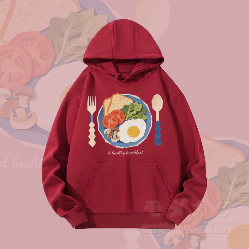 MODAKAWA Hoodie mit Grafik zum Thema „Gesundes Frühstück“ (schwerer Stoff) - Weinrot - 2XL - image 2