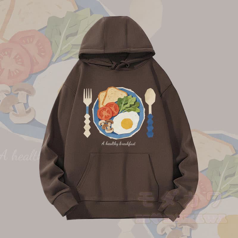 MODAKAWA Hoodie mit Grafik zum Thema „Gesundes Frühstück“ (schwerer Stoff) - Braun - 2XL - image 1