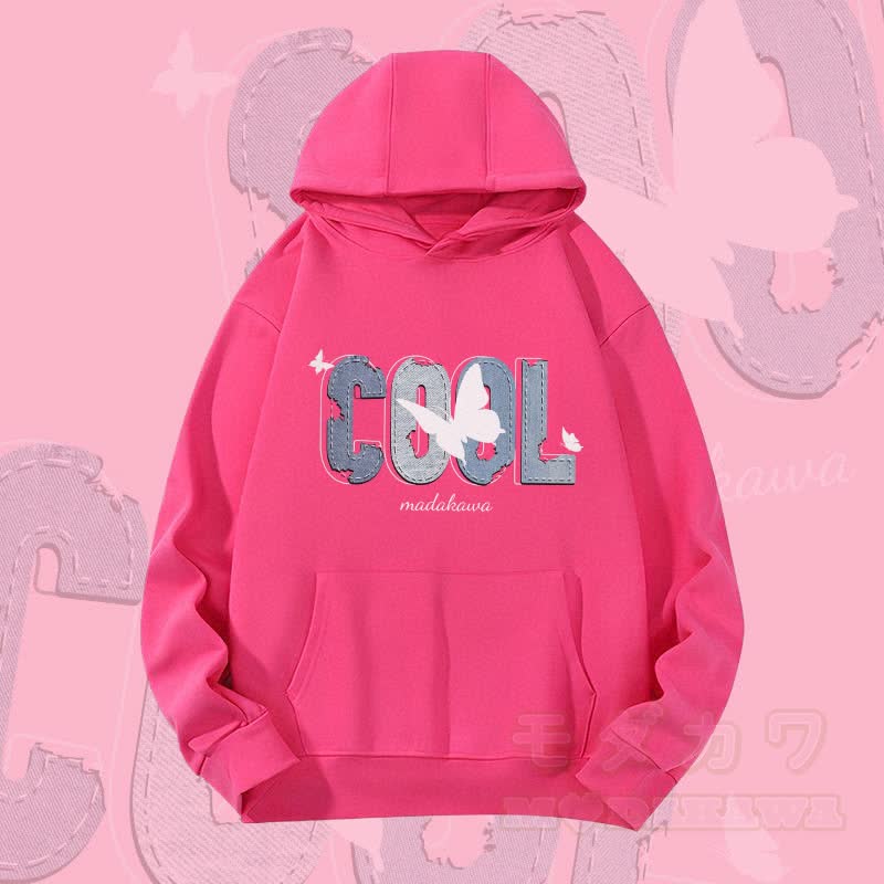 MODAKAWA COOL Schmetterlingsgrafik Schwergewichtiger Hoodie - Rosenrot - 2XL - image 2