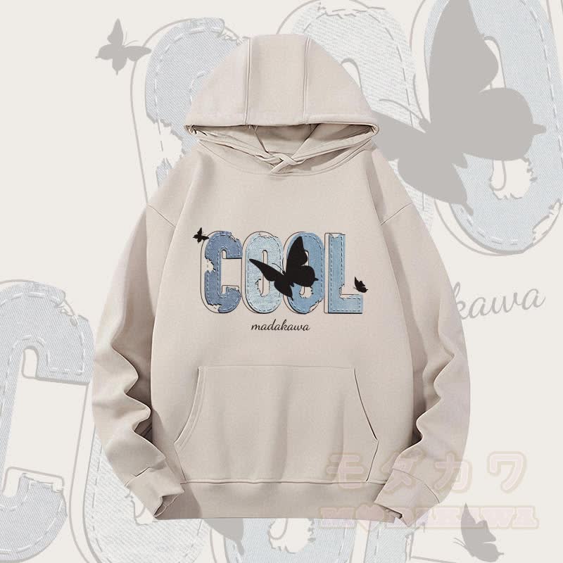 MODAKAWA COOL Schmetterlingsgrafik Schwergewichtiger Hoodie - Haferflocken - 2XL - image 1