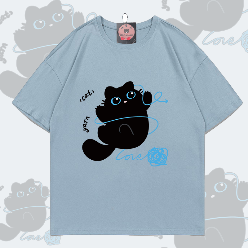 MODAKAWA Lustiges Oberteil mit schwarzer Katze und Grafik für Paare - T-shirt - Grey Blue - 5XL - image 2
