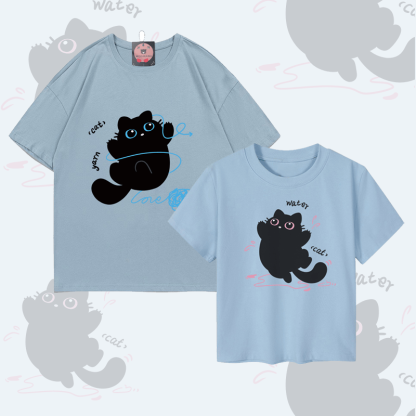 MODAKAWA Lustiges Oberteil mit schwarzer Katze und Grafik für Paare - image 1