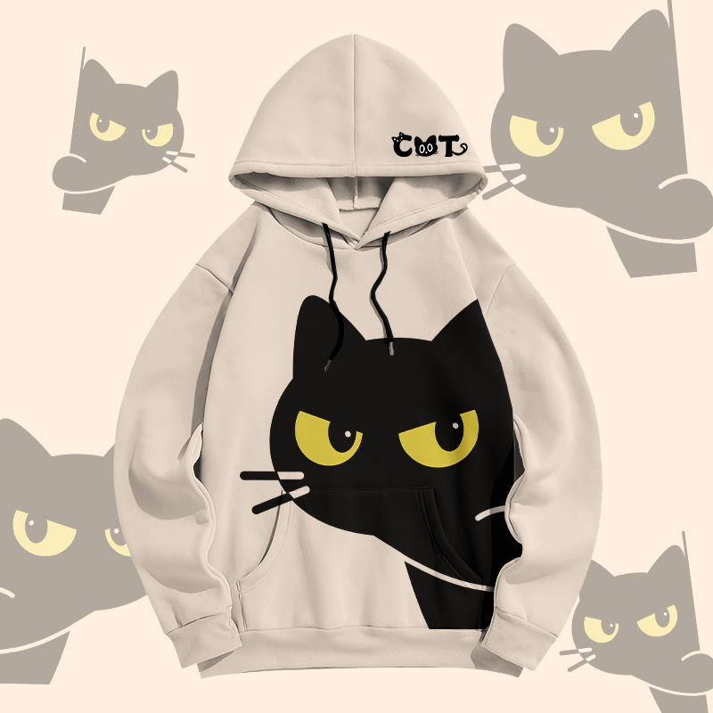 MODAKAWA Pullover-Hoodie mit verspieltem Allover-Print einer schwarzen Katze - Apricot - 5XL - image 1