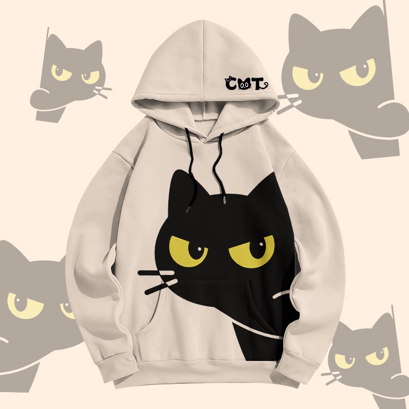 MODAKAWA Pullover-Hoodie mit verspieltem Allover-Print einer schwarzen Katze - Apricot - 5XL - image 1