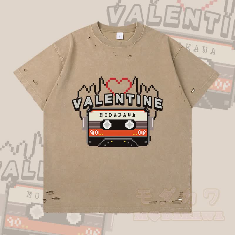 MODAKAWA VALENTINE Cassette Graphic Ripped T-Shirt - Braun - 2XL - image 2